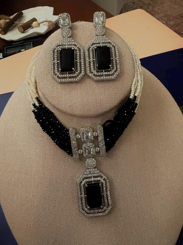 CZ stones Choker with Pendant, Drop Earrings, Wedding Jewelry, Luxury Gift for Women
