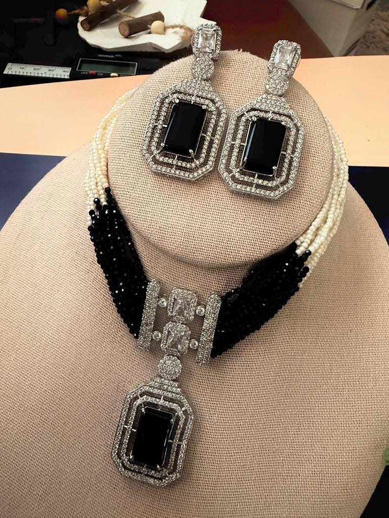 CZ stones Choker with Pendant, Drop Earrings, Wedding Jewelry, Luxury Gift for Women