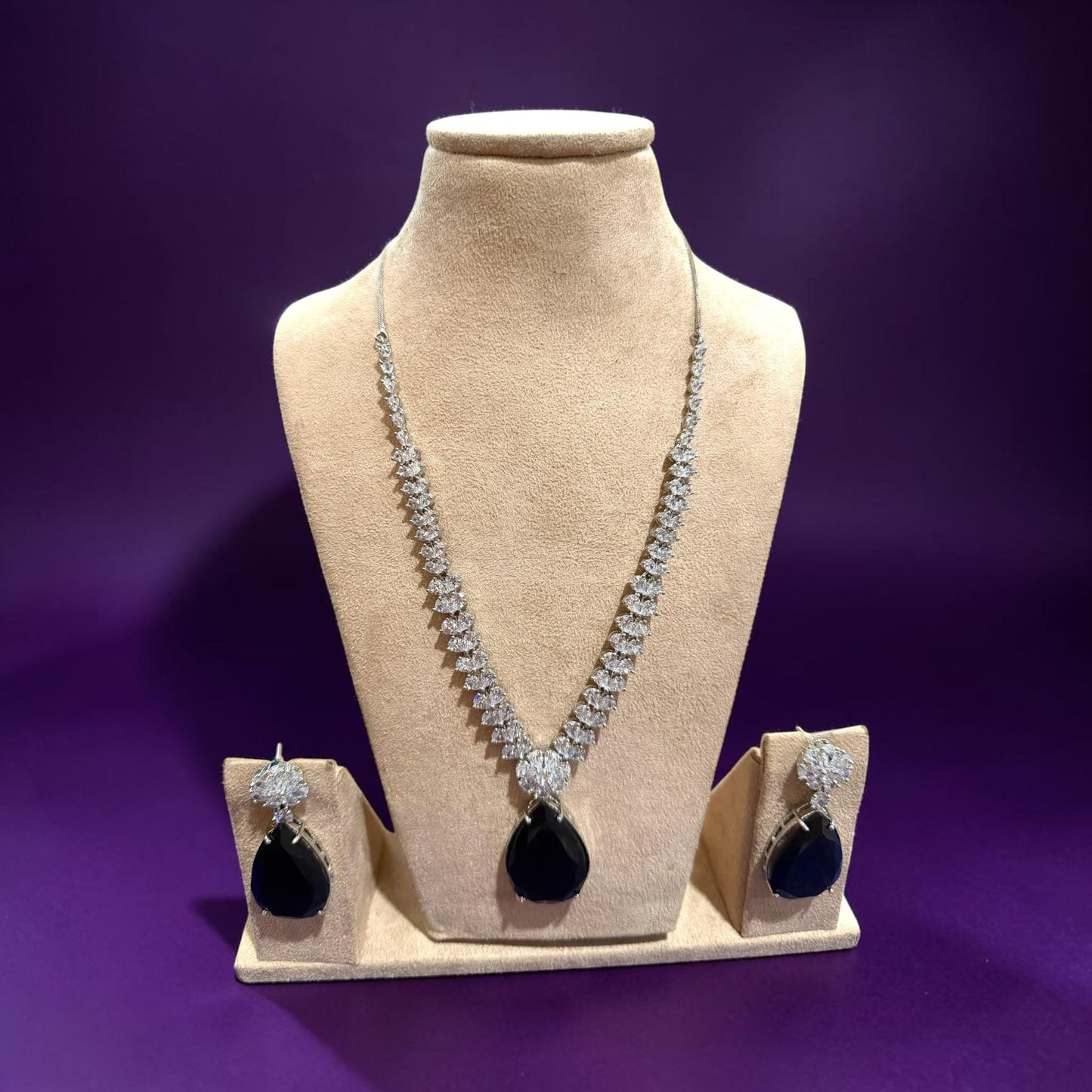 Sparkling Highend CZ Pendant Necklace and Earrings Set for Weddings and Receptions purple stone