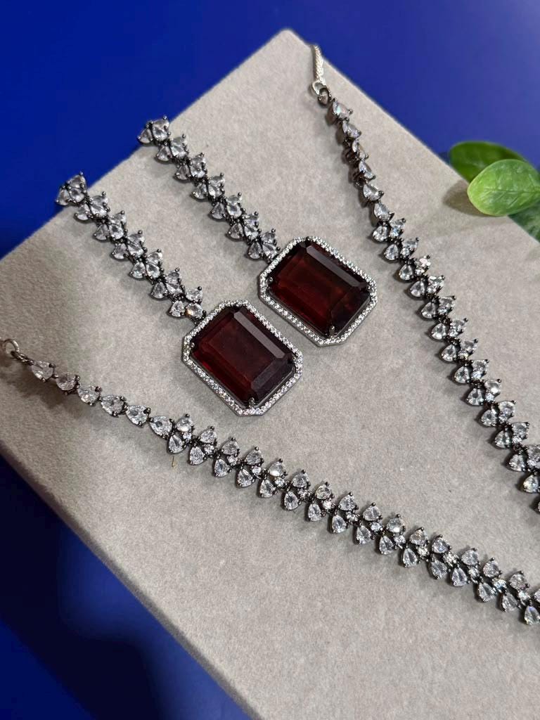 Radiant Wine Pendant Jewelry Set with Sparkling CZ Elegance
