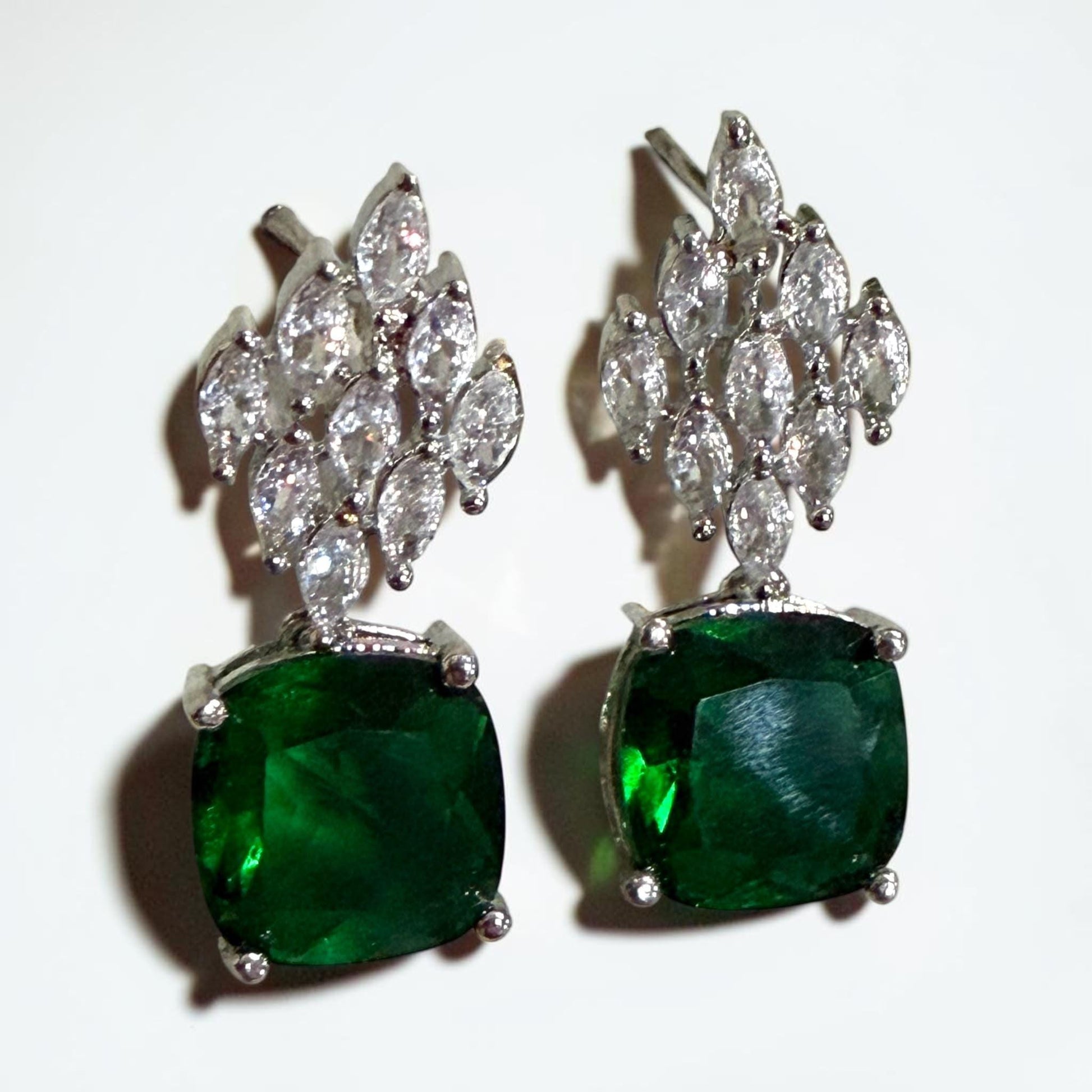 Designer Drop Earrings, Cushion Cut Stud Earrings, Cubic Zirconia