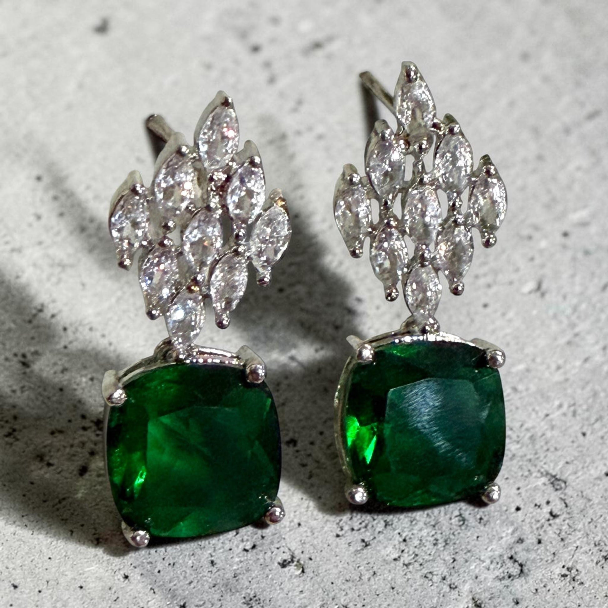 Designer Drop Earrings, Cushion Cut Stud Earrings, Cubic Zirconia