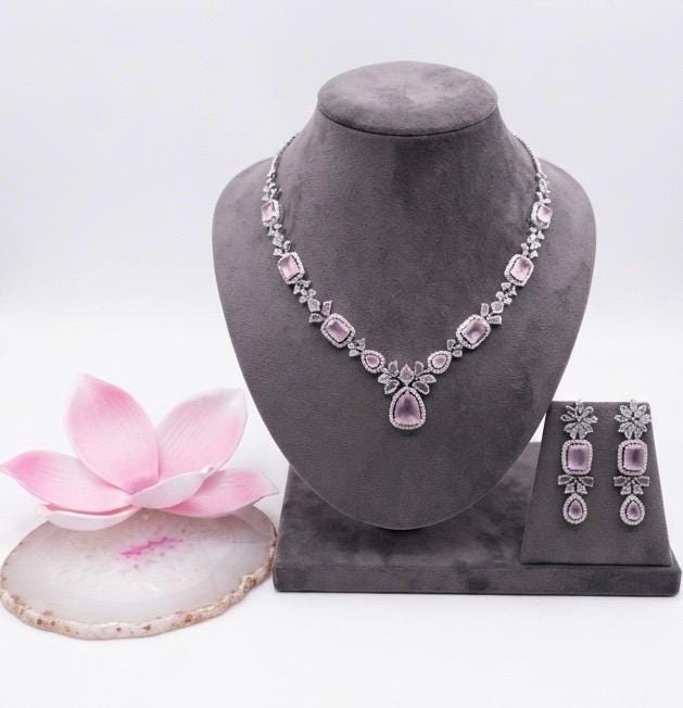 Luxury Blush Pink Necklace and Earring Set , Contemporary CZ Occasion Jewelry for Women