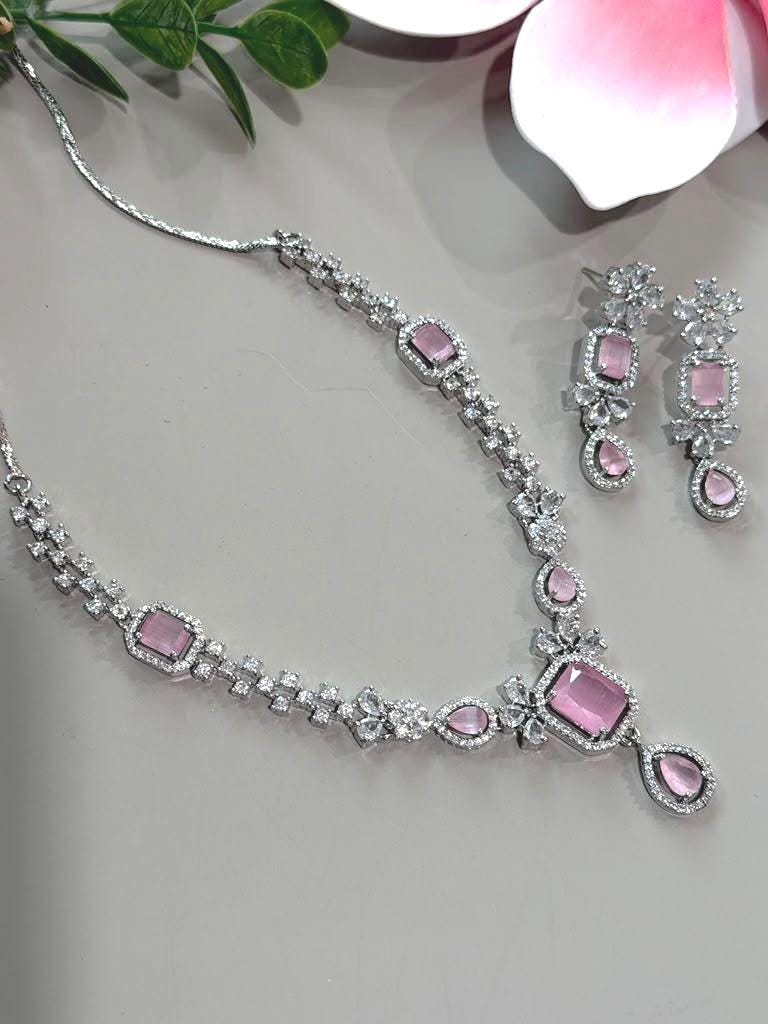 Luxury Blush Pink Necklace and Earring Set , Contemporary CZ Occasion Jewelry for Women