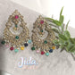 Bohemian Chandbali Earrings in Gold Tone Finish with Colorful Semi-Precious Stones and Pearl Accents