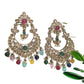 Bohemian Chandbali Earrings in Gold Tone Finish with Colorful Semi-Precious Stones and Pearl Accents