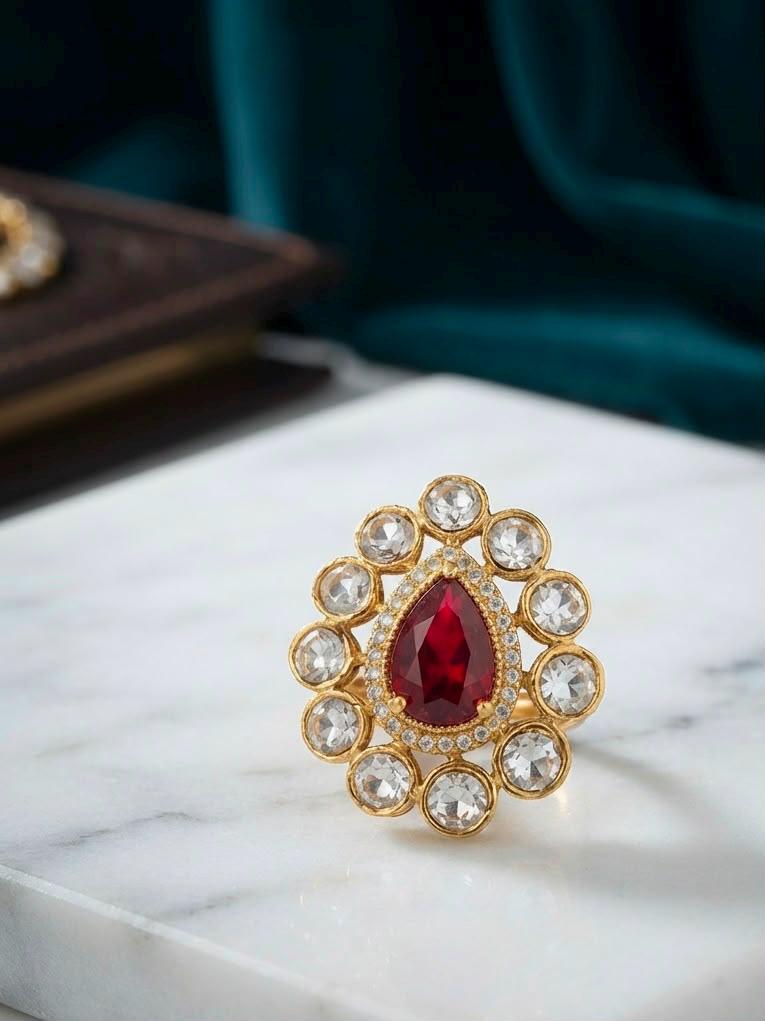 Designer Statement Ring for Women with Elegant Cocktail Style for Weddings and Special Occasions Polki kundan.