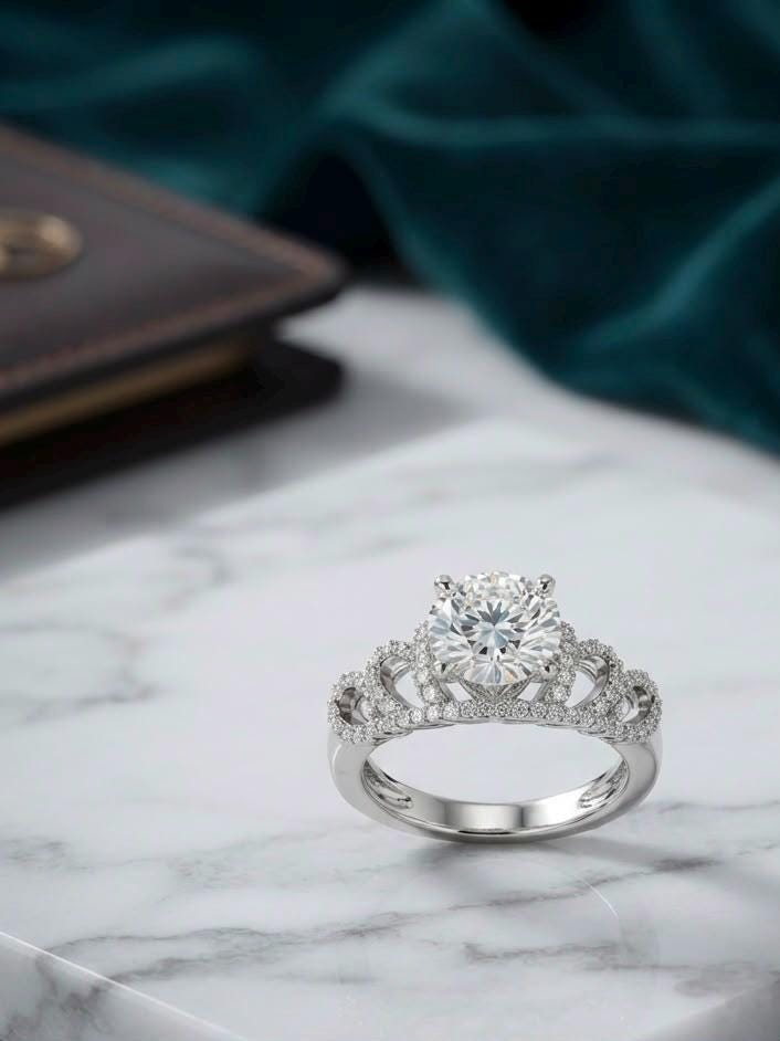Elegant Round Cut Bridal Ring with a Sparkling Cubic Zirconia Solitaire Ring rhodium silver plated