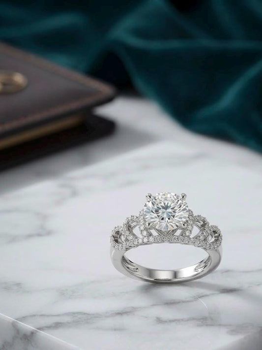 Elegant Round Cut Bridal Ring with a Sparkling Cubic Zirconia Solitaire Ring rhodium silver plated