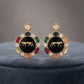 Gold finish Medallion Earrings, Elegant Panther Stud Earrings with Colorful Gem Inspired Details