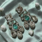 Art Deco Inspired Mint Green Rhodium Finish Earrings with Elegant Statement Drop Design