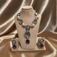 Fusion statement Necklace and Earrings Set, lilac purple designer.