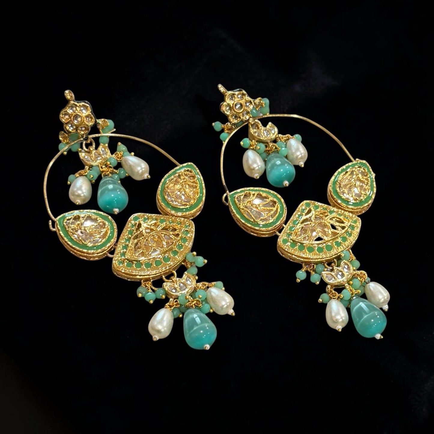 Gold Plated Monzonite Stone Hoop Earrings Available in Turquoise Blue and Mint Green