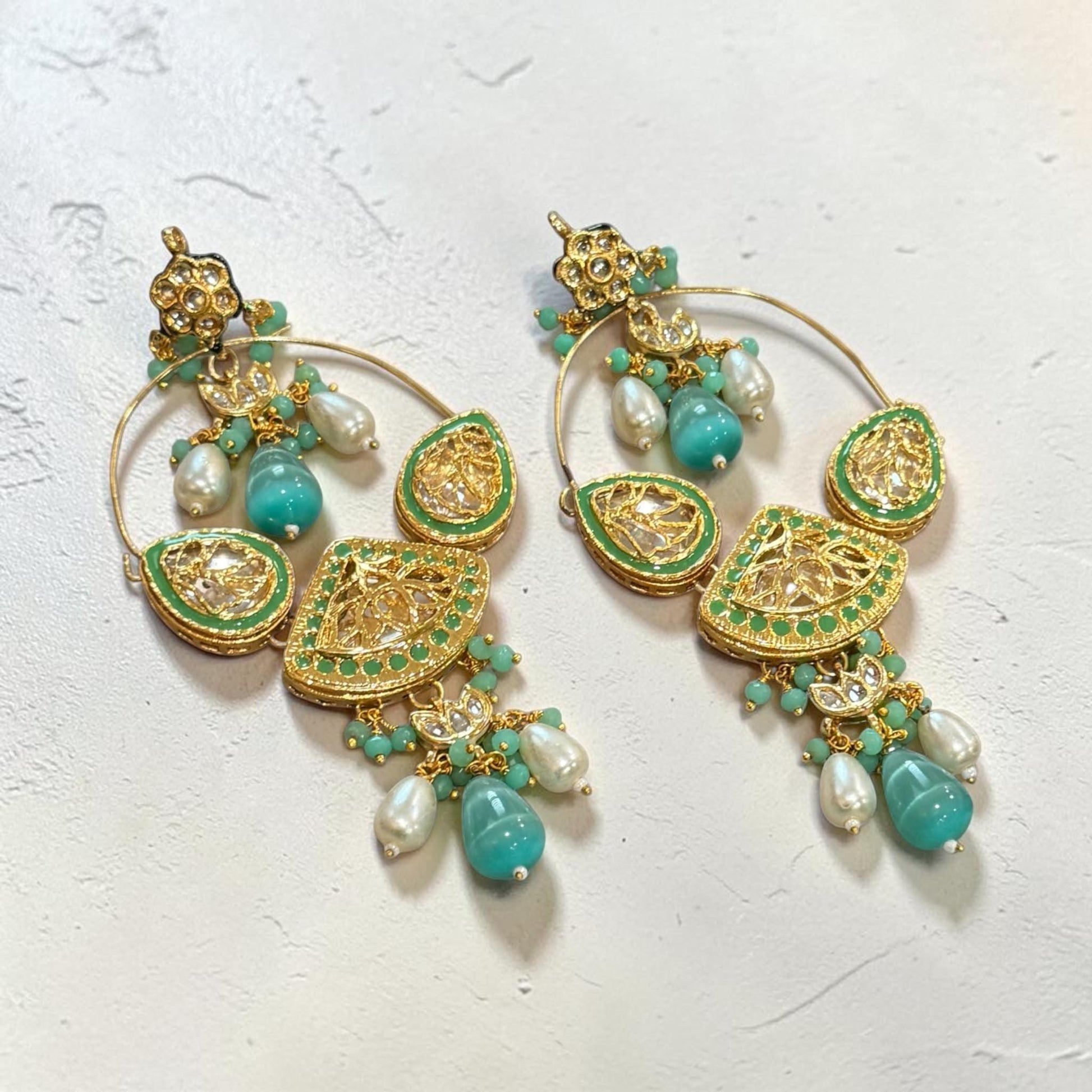 Gold Plated Monzonite Stone Hoop Earrings Available in Turquoise Blue and Mint Green