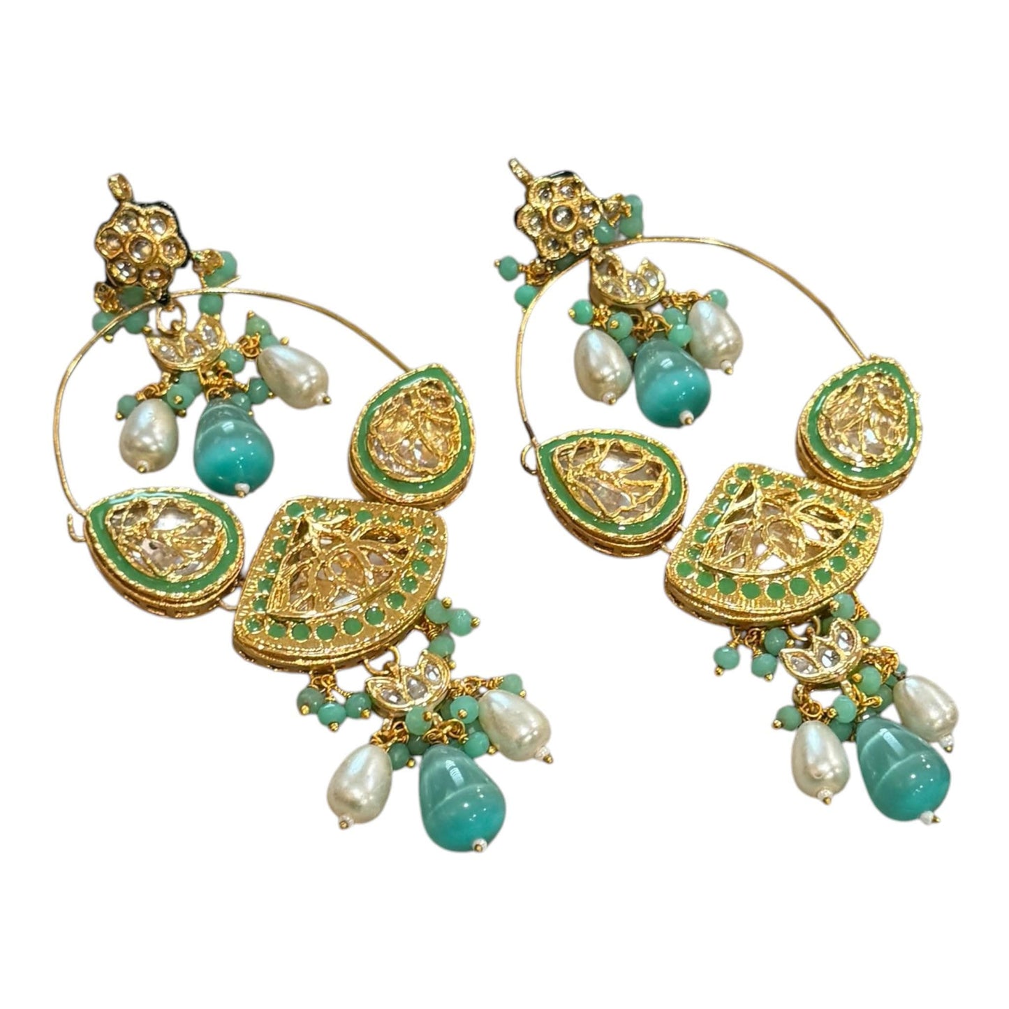 Gold Plated Monzonite Stone Hoop Earrings Available in Turquoise Blue and Mint Green