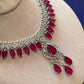 Elegant Highend designer Silver Tone Jewelry Set with Ruby Red Stones for Receptions and Occasions Statement piece