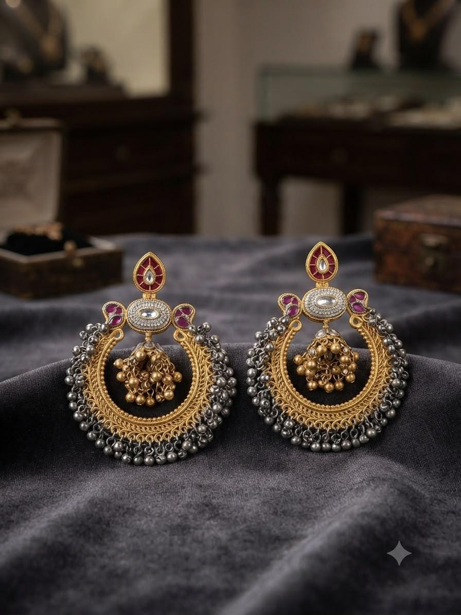 Stand Out in Lightweight Two Tone Oxidized Bali Statement Earrings with Traditional Detailing