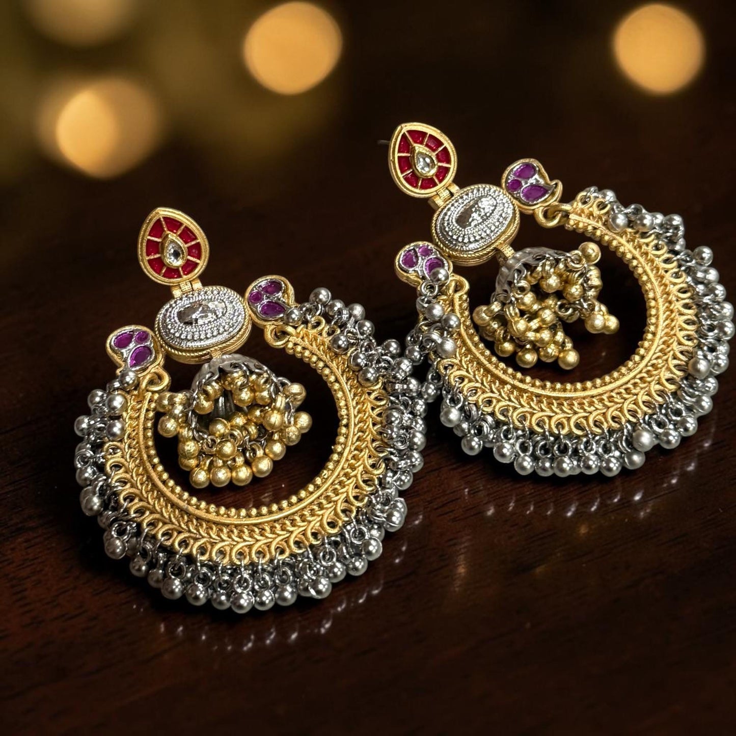 Stand Out in Lightweight Two Tone Oxidized Bali Statement Earrings with Traditional Detailing