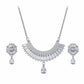 Elegant Silver Tone Cubic Zirconia Necklace with Drop Earrings Set for Women