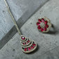 Luxury Silver Tone Ruby Red Bridal Jewelry Set with Matching Earrings and Ring