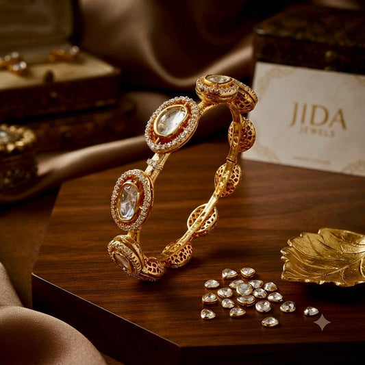 Gold Plated Open Cuff Bracelet, Kundan Style Statement Bangle, Handmade Designer Cuff