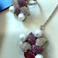 Ruby Red Pearl designer Highend Necklace Set with Matching Earrings ,Ring,tikka for Women