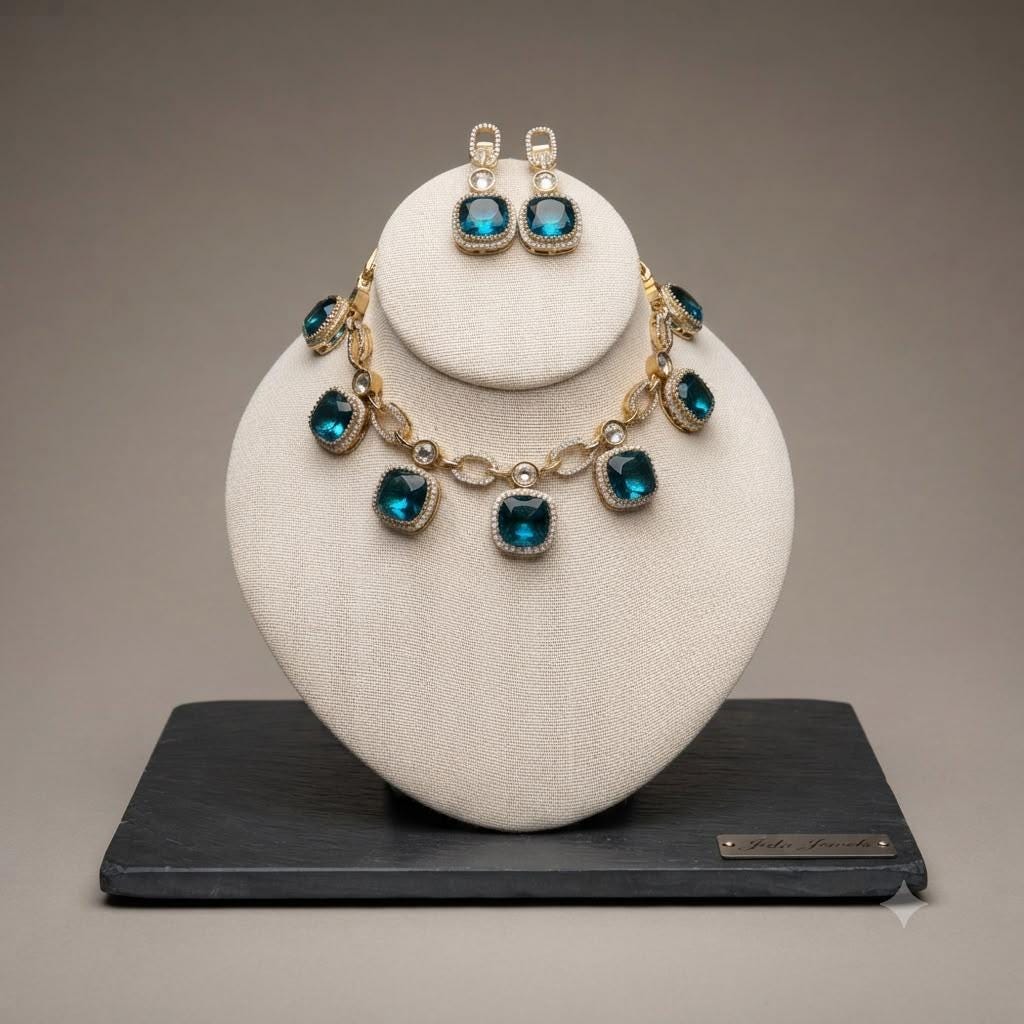 Emerald Necklace Set with Matching Earrings for Women and Special Occasions