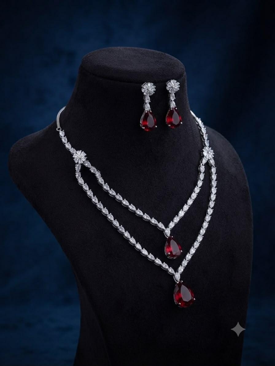 Elegant Ruby Red Jewelry Set for Weddings and Special Occasions