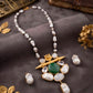 Baroque Pearl Pendant Necklace with Emerald Stone in Gold Tone for Women