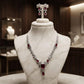Elegant Ruby Red Wedding Jewelry Set with Silver Tone Necklace and Earrings