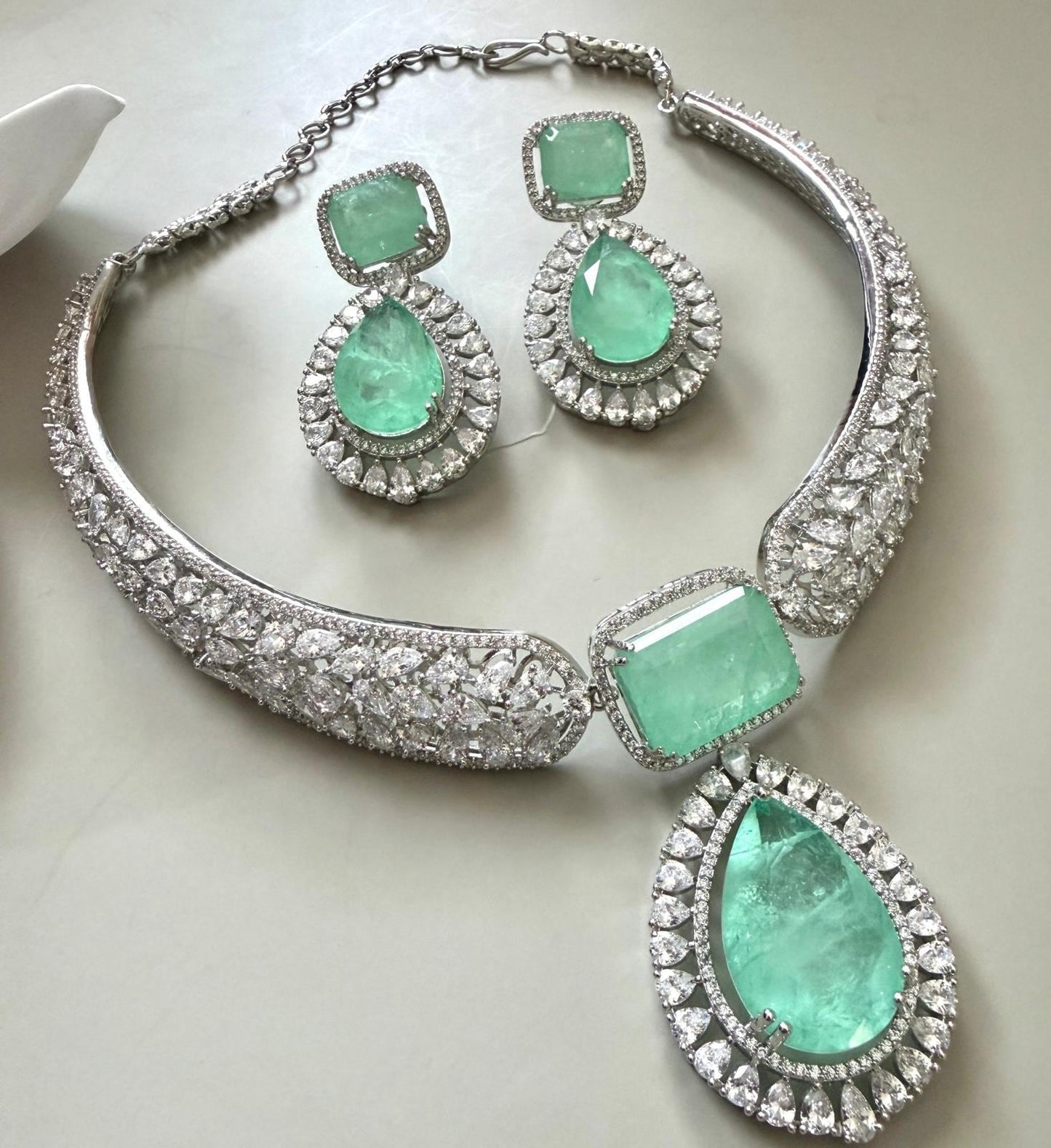 Designer Aqua Green Necklace Set for Weddings and Special Occasions