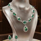 Vintage Inspired Emerald Green Necklace and Earrings Set for Women