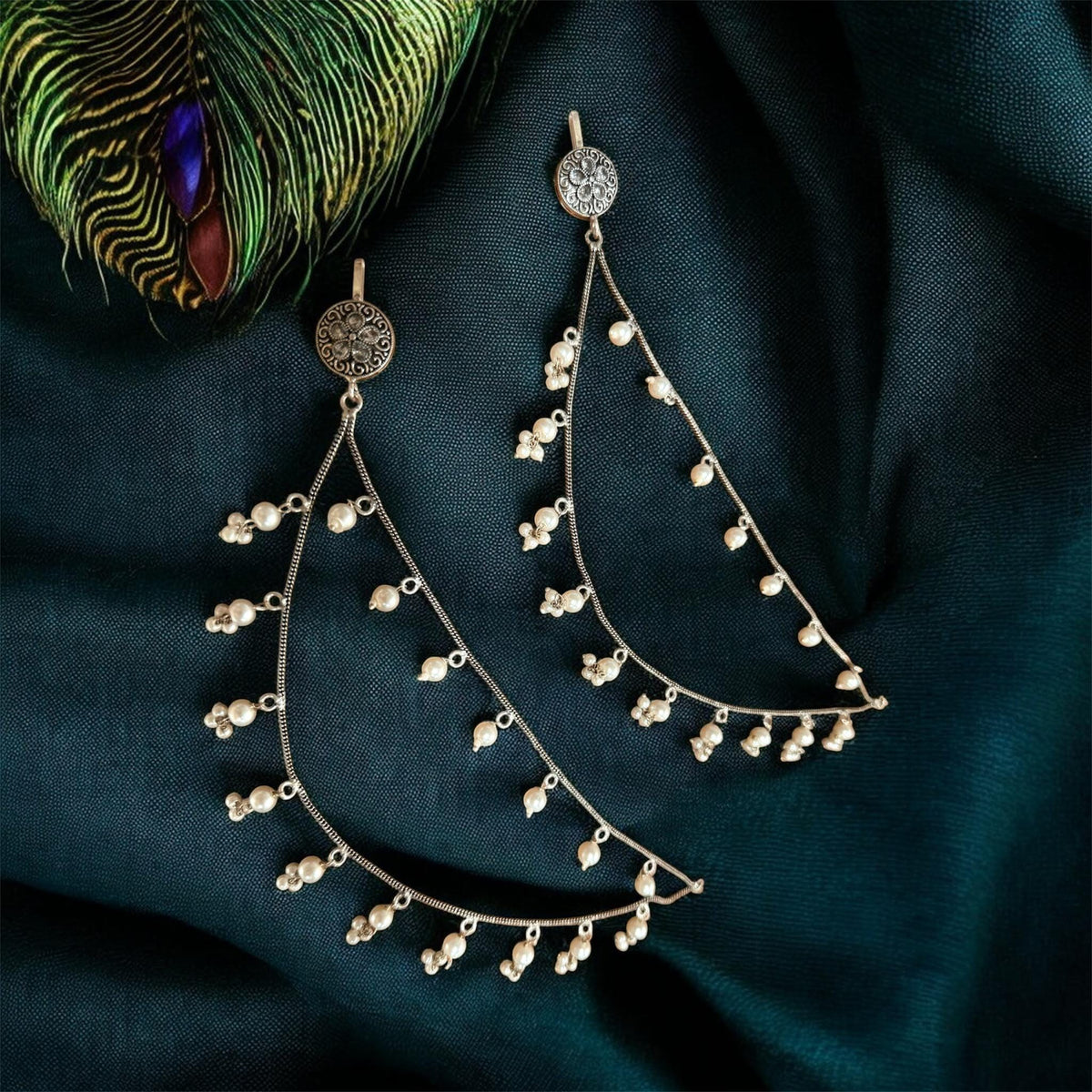 Saharay with Floral Medallion and Long Draped for earrings