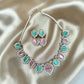 Contemporary Emerald and Ruby Pink Choker/Necklace Set with Rhodium Finish