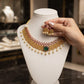 Statement Gold Plated Choker/Necklace Set with Emerald Stone and Matching Earrings