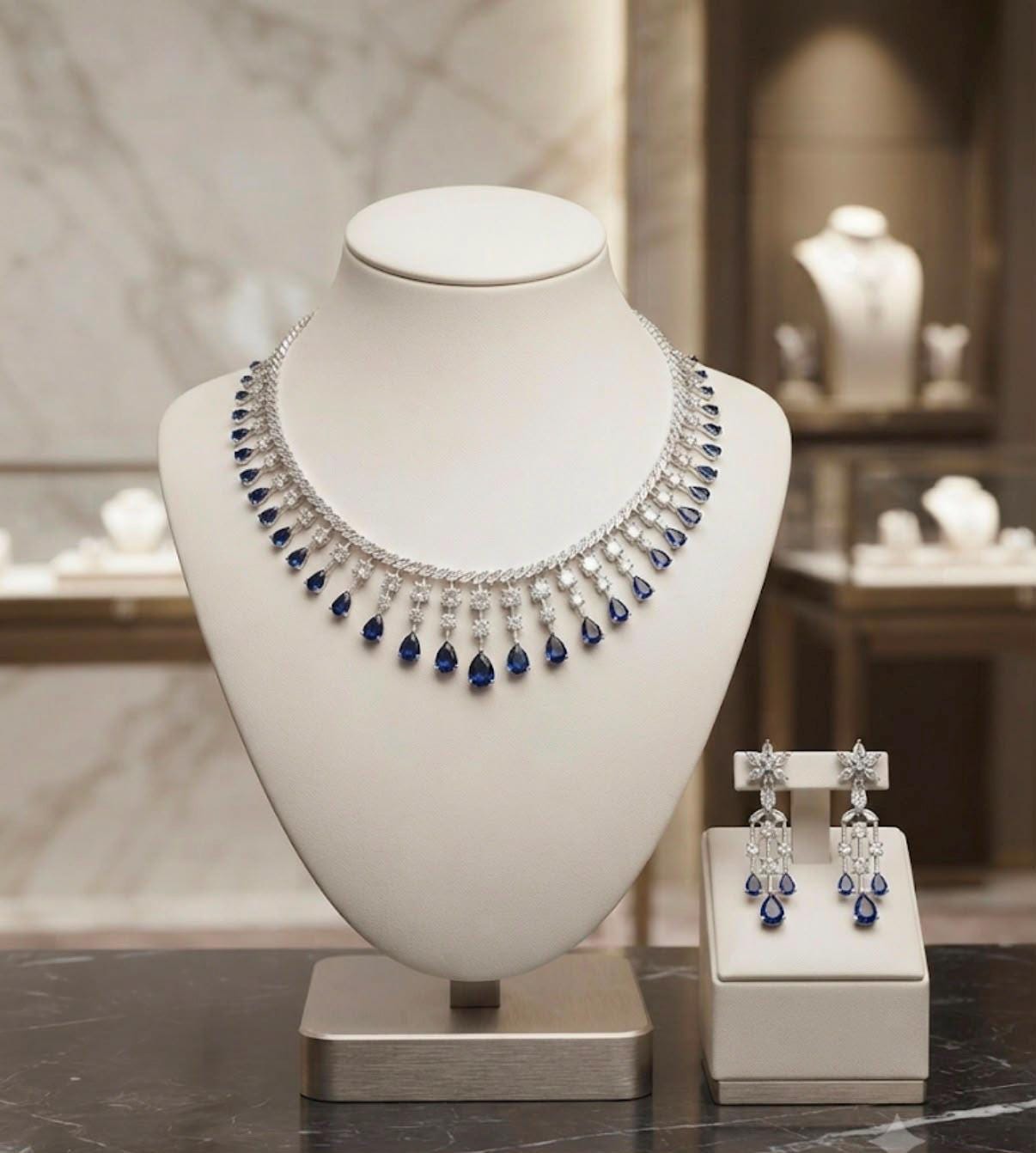 Vintage Inspired Necklace Set with Rhodium Finish and Teardrop Accents