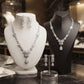 Art Deco Pendant Necklace Set with Rhodium Finish and Cubic Zirconia Drop Earrings