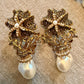 Luxury Gold-Toned Pearl & Black Stone fusion Earrings pakistani bollywood Style