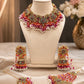 Exquisite hot pink and orange bridal Necklace Set with Earrings bindya and jhoomar - Gold plated traditional Pakistani Bridal Jewelry