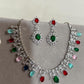Art Deco Necklace Set with Emerald Sapphire and Ruby Pink Stones