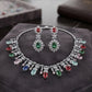 Art Deco Necklace Set with Emerald Sapphire and Ruby Pink Stones