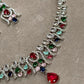 Ruby Pink Teardrop Necklace Set with Emerald and Sapphire CZ Accents