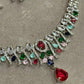 Ruby Pink Teardrop Necklace Set with Emerald and Sapphire CZ Accents