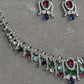Ruby Pink Teardrop Necklace Set with Emerald and Sapphire CZ Accents