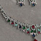 Ruby Pink Teardrop Necklace Set with Emerald and Sapphire CZ Accents