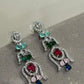 Ruby Pink Teardrop Necklace Set with Emerald and Sapphire CZ Accents