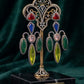 Art Deco Statement Earrings with Emerald Ruby Pink and Sapphire CZ