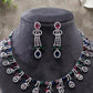 Colorful Gemstone Choker/Necklace Set with Rhodium Finish