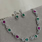 Luxury Emerald Ruby Pink Necklace Set for Weddings and Evening Wear