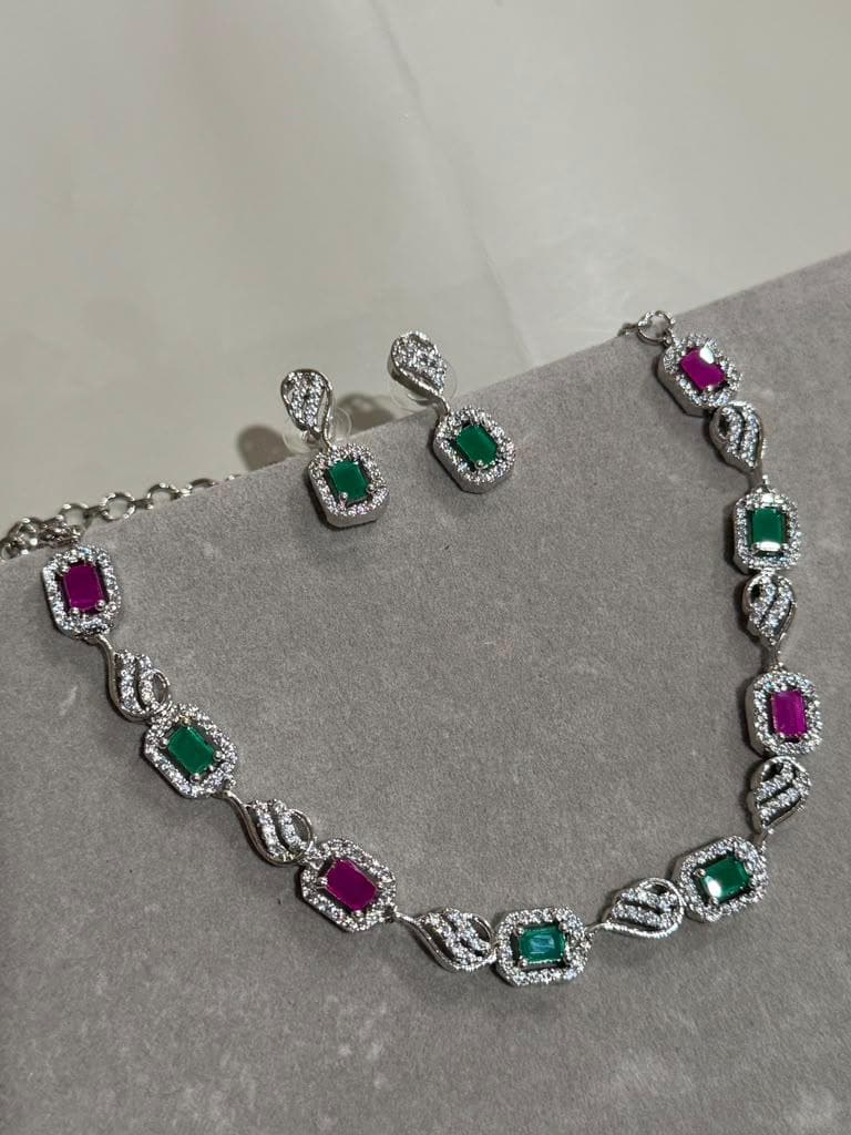 Luxury Emerald Ruby Pink Necklace Set for Weddings and Evening Wear